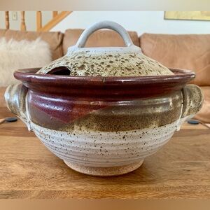 Stoneware Pottery Large Bowl With Lid